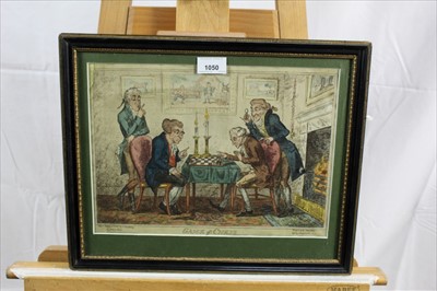 Lot 1050 - George Cruikshank, 19th century hand coloured etching - Game of Chess, published by Humphrey March 6th 1814, in glazed frame, 24cm x 33cm