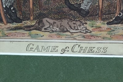 Lot 1050 - George Cruikshank, 19th century hand coloured etching - Game of Chess, published by Humphrey March 6th 1814, in glazed frame, 24cm x 33cm