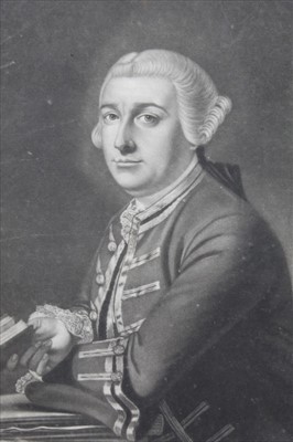 Lot 1051 - James Watson, 18th century mezzotint after Thomas Hudson - portrait of David Garrick Esq, circa 1770, printed for John Bowles, Cornhill, London, in ebonised frame, 33cm x 22.5cm