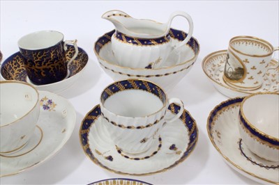 Lot 103 - Collection of 18th and early 19th century gilt tea wares, including some matching sets, marks including Worcester, Derby, New Hall, and a continental grisaille cup and saucer with crossed swords ma...