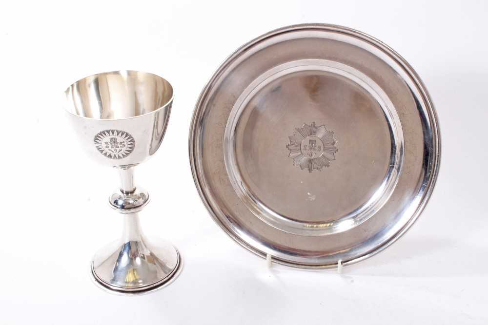 Lot 292 - Victorian Silver Communion Chalice (London 1894), and a silver plated communion plate.