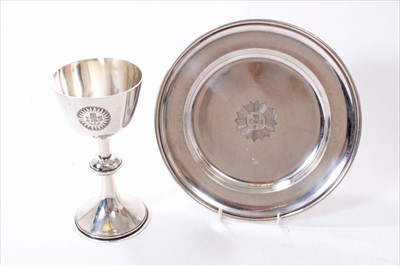 Lot 292 - Victorian Silver Communion Chalice (London 1894), and a silver plated communion plate.