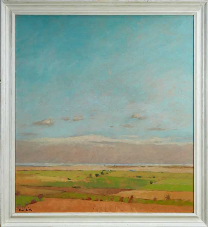 Lot 1158 - David Britton, contemporary, oil on canvas - Fens, signed, framed, 99.5cm x 90cm