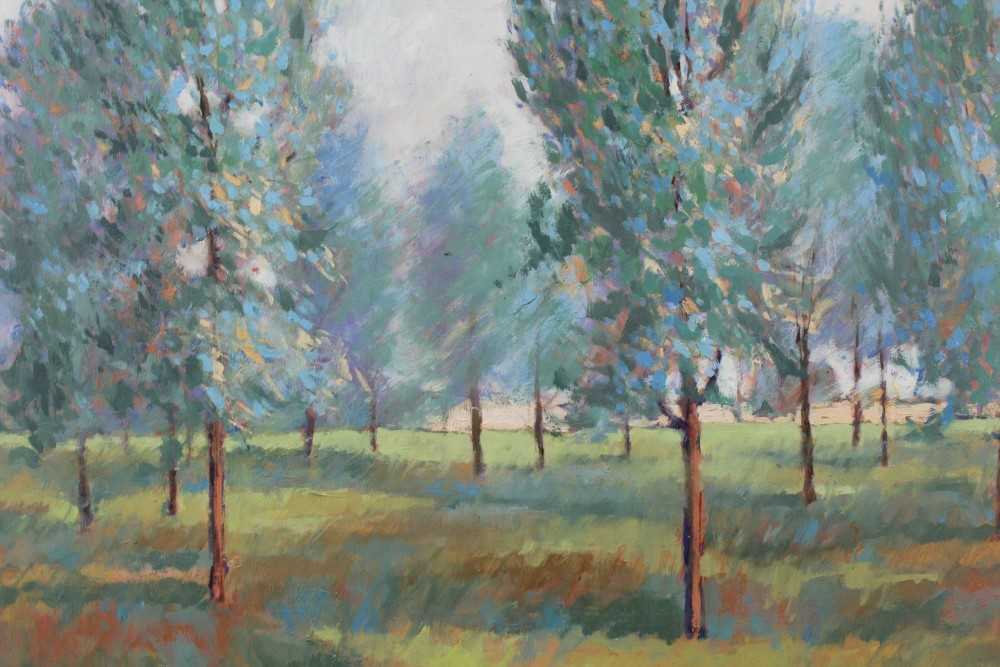 Lot 1156 - David Britton, contemporary, oil on board - Willows at Boxted, signed, framed, 59cm x 75cm