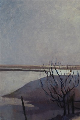 Lot 102 - David Britton, contemporary, oil on board - Moonlight on River River, Butley, signed, framed, 59.5cm x 43cm