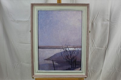 Lot 102 - David Britton, contemporary, oil on board - Moonlight on River River, Butley, signed, framed, 59.5cm x 43cm