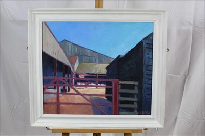 Lot 133 - David Britton, contemporary, oil on board - Wick Farm, Layer, signed, framed, 50cm x 58cm