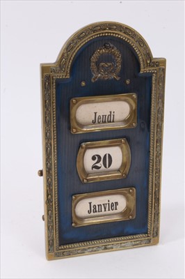 Lot 626 - French enamelled brass desk calendar