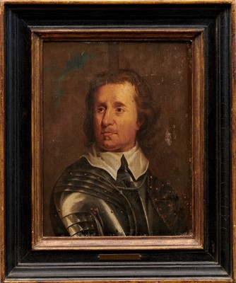 Lot 972 - 19th Century Oil on panel- Oliver Cromwell The Lord Protector in ebonised frame