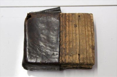 Lot 1158 - Miniature Antique Handmade Book in Hebrew with coloured illustration in leather slip case