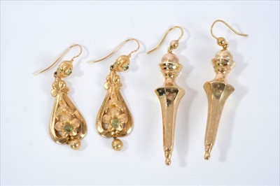 Lot 428 - Two pairs Victorian-style gold drop earrings