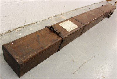 Lot 827 - Hardy Bros., wooden rod case with iron straps, bearing makers plaque to lid, 193cm long