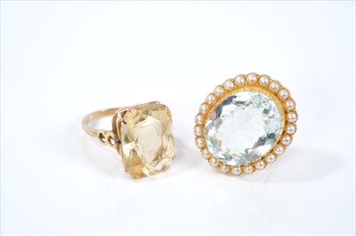 Lot 432 - Edwardian aquamarine and seed pearl ring and citrine cocktail ring (2)