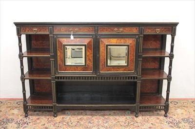 Lot 1376 - Victorian aesthetic period ebonised and amboyna side cabinet