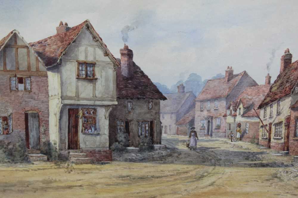 Lot 41 - English School, 19th century, watercolour - a village street, signed with initials F.L.B., in glazed gilt frame, 26cm x 35cm