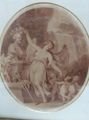 Lot 32 - Angelica Kauffman (1741-1807) oval sepia engraving by Bartolozzi - Classical Female, together with a similar engraving after Cipriani, in glazed gilt frames, 30cm x 24cm