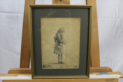 Lot 1112 - 18th century Classical etching, 17th century woodcut of a seated figure, together with a 19th century pencil drawing of a gentleman, each in glazed frame (3)