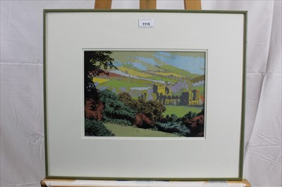 Lot 1115 - Sir Brian Caldwell Cook Batsford (1910-1991) original gouache book cover illustration - Llanthony Abbey, Gwent, used for 'The English Abbey' published by Batsford Books 1935, signed, in glazed fram...