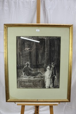 Lot 83 - English School, 1930s/40s period lithograph - a Museum interior with lady and gentleman viewing a sculpture of Theseus, in glazed gilt frame, 60cm x 50cm