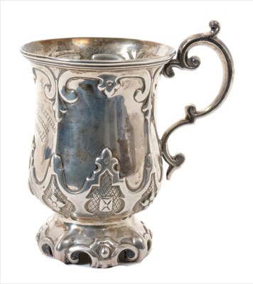 Lot 337 - Mid 19th century silver Gothic revival mug, marked Hamilton & Co. Calcutta.