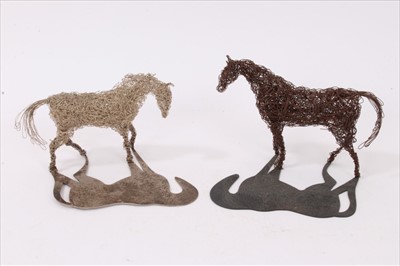 Lot 627 - Contemporary silver wire work model of a horse, together with a another matching