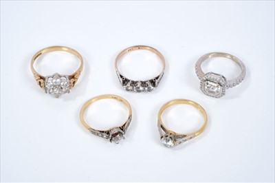 Lot 441 - Five gold rings set with synthetic white stones