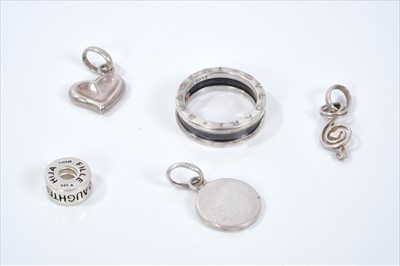 Lot 449 - Bulgari Save the Children silver and black ceramic ring, Links of London charms and others