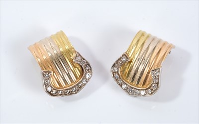 Lot 452 - Pair 18ct gold diamond set earrings with clip fitting