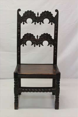 Lot 1251 - 17th century and later oak Derbyshire back stool