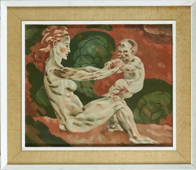 Lot 1188 - Francis Plummer (1930-2019) oil on board - mother and child, unsigned, framed, 49cm x 59cm