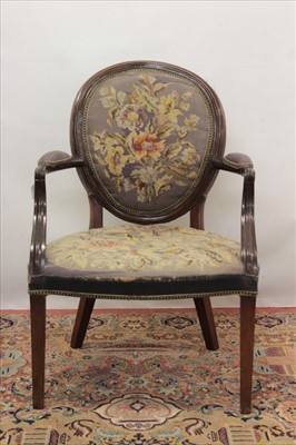 Lot 1257 - Late 19th / early 20th century mahogany and floral embroidery upholstered open armchair