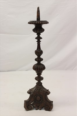 Lot 1263 - 17th / 18th century Italian carved walnut ecclesiastical pricket candlestick