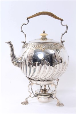 Lot 325 - Victorian silver plated kettle on stand of bullet form