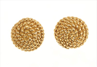 Lot 496 - Pair Tiffany & Co. 18ct gold rope twist spiral stud earrings