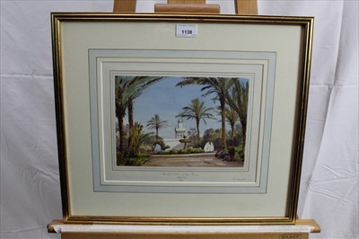 Lot 1138 - Gabriel Carelli (1820-1900) pen and brown ink, watercolour and body colour - The Old Villa of the Phare, Algiers, signed and inscribed, further signed, dated 1883 and inscribed to mount, in glazed...