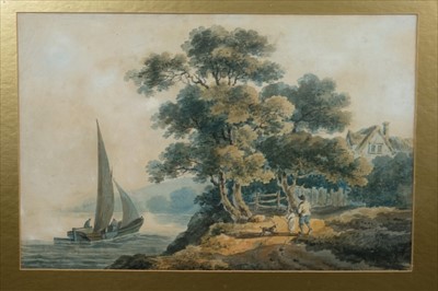 Lot 1212 - George Morland watercolour initialled and dated 1795, in glazed gilt frame