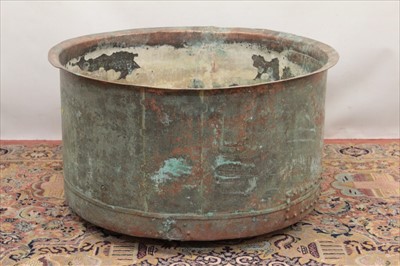 Lot 1355 - Large old copper copper with riveted construction, 82cm diameter x 45cm high