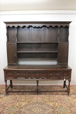 Lot 859 - Early 18th century and later oak high dresser