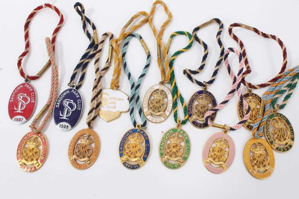 Lot 803 - Collection of enamel racing badges for Sandown Park Club spanning 1987-1999 (13 items)