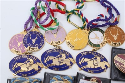 Lot 804 - Good collection of enamel racing badges comprising: Fontwell Park 2000, 2001 (x2) and 2002 (x3). Exeter 2012-2017 (6). Haldon Race Club 2003, 2008-2012. Uttoxeter 2003 (x2). Bath 2002-2003. Fakenha...