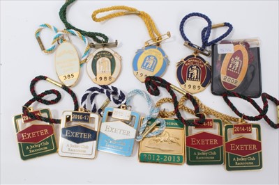 Lot 804 - Good collection of enamel racing badges comprising: Fontwell Park 2000, 2001 (x2) and 2002 (x3). Exeter 2012-2017 (6). Haldon Race Club 2003, 2008-2012. Uttoxeter 2003 (x2). Bath 2002-2003. Fakenha...