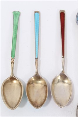 Lot 41 - Nine silver and enamel teaspoons