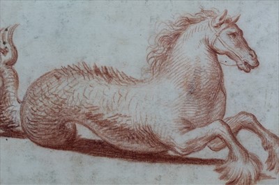 Lot 1208 - 17th century, Italian Old Master, sanguine on paper - A Hippocampus, in glazed gilt frame, 18cm x 25cm