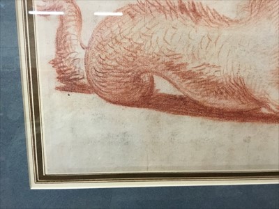 Lot 1208 - 17th century, Italian Old Master, sanguine on paper - A Hippocampus, in glazed gilt frame, 18cm x 25cm