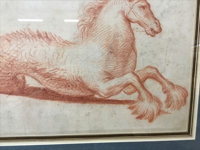 Lot 1208 - 17th century, Italian Old Master, sanguine on paper - A Hippocampus, in glazed gilt frame, 18cm x 25cm