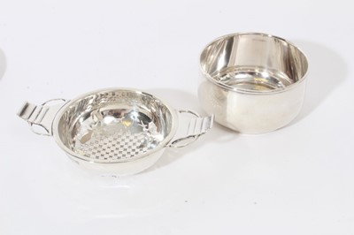 Lot 203 - 1940s silver tea strainer and stand, together with a Mexican Silver sombrero