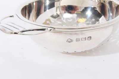 Lot 203 - 1940s silver tea strainer and stand, together with a Mexican Silver sombrero