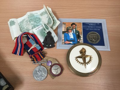 Lot 63 - Military badges and medals and Diana memorabilia, 1951 Compact, opera glasses etc
