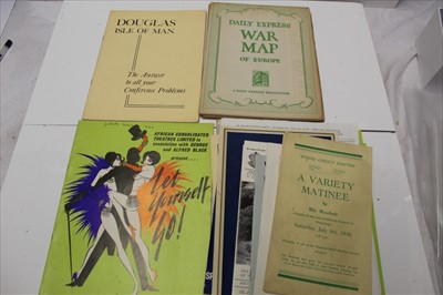 Lot 1136 - Ephemera to include three WWII maps with cut-out flags, 1940s theatre programmes including signed programmes, and ephemera