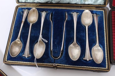 Lot 214 - Silver plated oval two-handled tray and a selection of plated flatware.